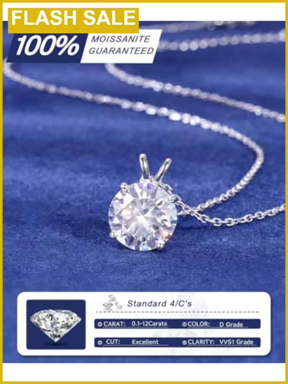 Moissanite Solitaire Necklace 18K Gold Vermeil 925 Sterling Silver Dainty